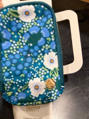Teal Floral Tumbler Zip Pouch - Blue